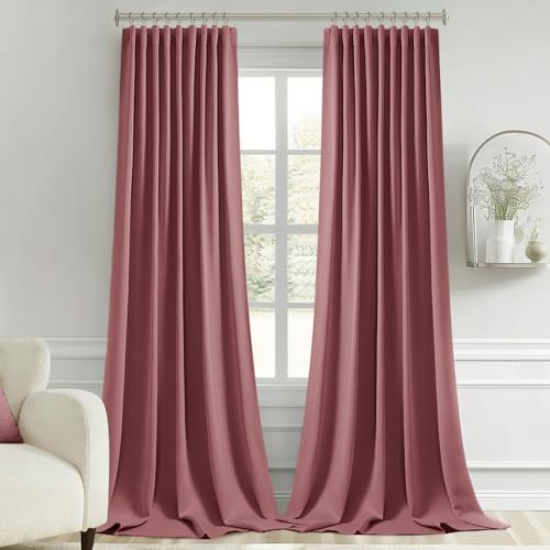 Dusty Rose Back Tab Blackout Curtains 52x102 Inch Long 2 Panels Set (2 Count)