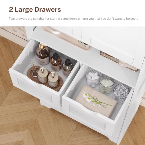 Tall Storage Cabinet with Adjustable Shelf & 2 Drawers
