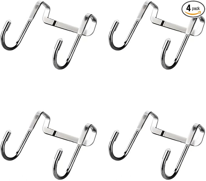 304 Stainless Steel Over Door S Hooks, Heavy Duty Double Hooks, No Drill Cabinet & Door Hooks for Kitchen, Bathroom, Closet, Towel & Bag Hanger, Rustproof, 4 Pack