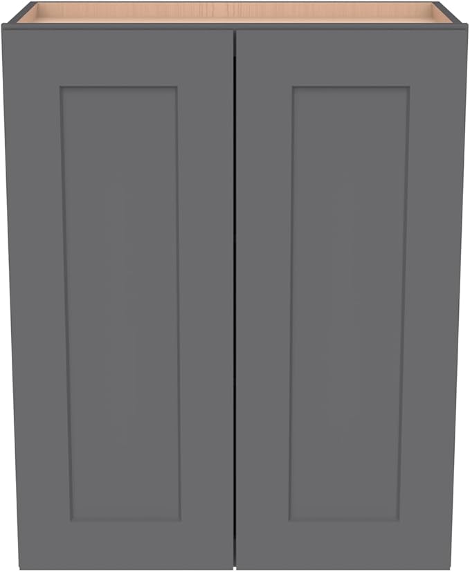 Wall-Mounted Cabinet – Solid Wood Shaker Style Medicine Cabinet with Adjustable Shelves & Soft-Close Doors for Bathroom, Kitchen, and Office Storage (Pebble Gray, 24" W x 12" D x 36" H)