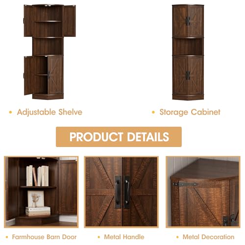 64.8" Tall Farmhouse Corner Cabinet with 4 Doors and 5 Storage Shelves