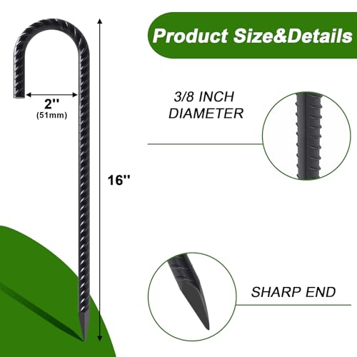 J Hook Rebar Stakes 16 Inch Tent Stakes Heavy Duty 3 (24 Count)