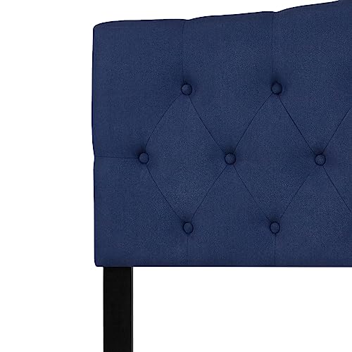 Cambridge Button Tufted and Diamond Stitched Upholstered Queen Size Headboard in Navy Fabric