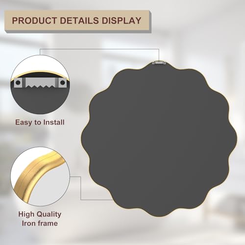 Gold Round Mirror 30 Inch Wavy Bathroom Vanity Mirror Gold Frame Modern Wall Mirror Decorative Wall