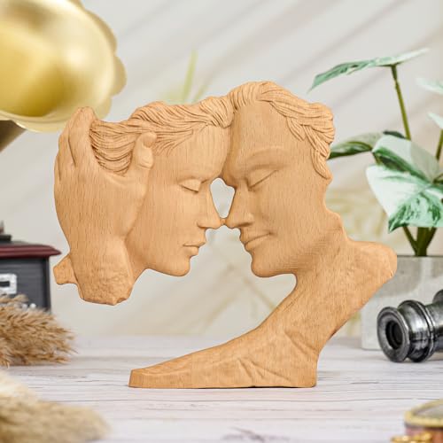 Wooden Kissing Couple Statue Home Decor Anniversary Wedding Gifts