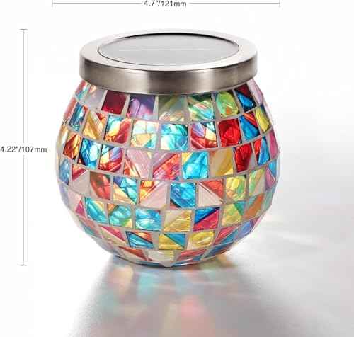 6 Pack Gift for her him Landscape Lighting Path Lights Heavy Solar Mosaic Lantern with RGB Color (6 Count)