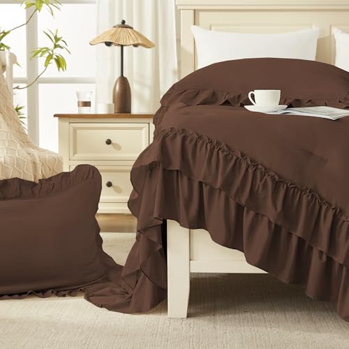 Brown Ruffle Comforter Set King