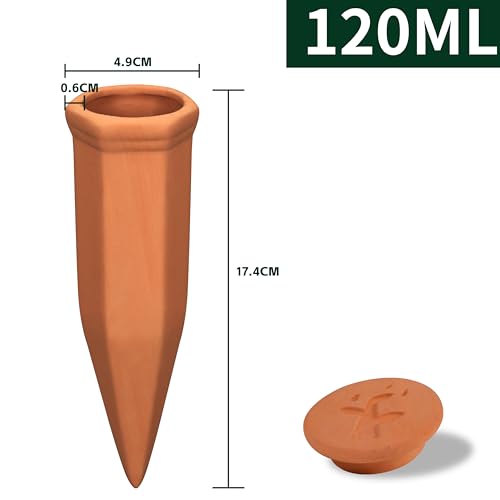 Large Terracotta Watering Spikes with Lids (8 Count)