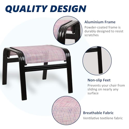 Assembled Outdoor Patio Ottoman Aluminum Textilene Portable Metal Footstool 2 Set Pink (2 Count)