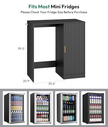 37" Fluted Mini Fridge Cabinet with Storage and Power Outlet
