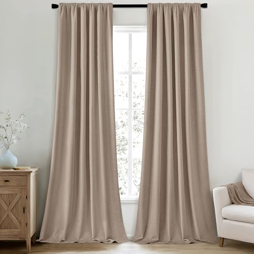 100% Blackout Back Tab Pleat Linen Curtains 50" Wx102 L (2 Count)