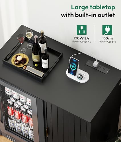 37" Fluted Mini Fridge Cabinet with Storage and Power Outlet