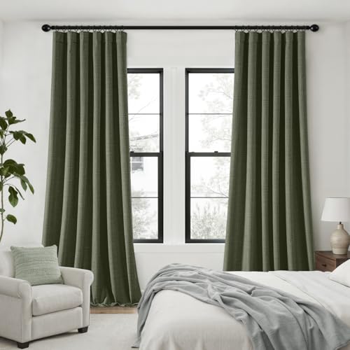 100% Blackout Back Tab Pleat Linen Curtains 50" Wx90 L (2 Count)