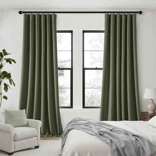 100% Blackout Back Tab Pleat Linen Curtains 50" Wx96 L (2 Count)