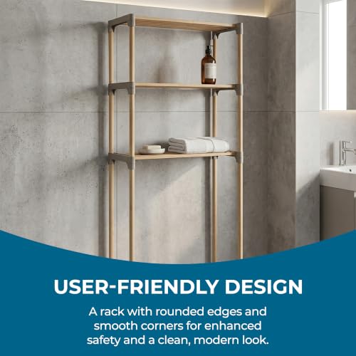 Over-the-Toilet Bathroom Storage Shelf, Wood, Natural, 3-Tier