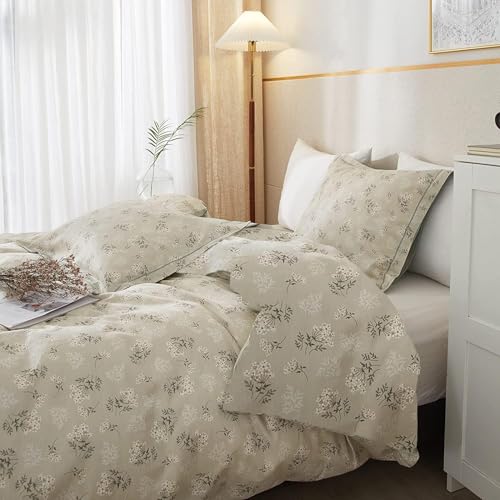 Vintage Boho Floral Comforter Set Queen Soft Fluffy Beige Floral Bedding Comforter Set 1 Queen Comforter with 2 Pillowcases Garden Style Vintage Flower Botanical Comforter Set for All Seasons