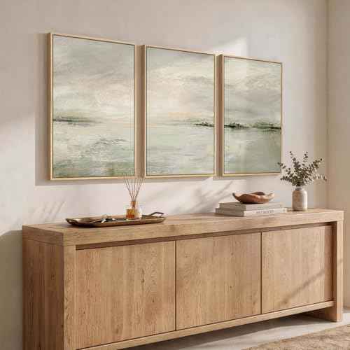Framed Sage Green Abstract Landscape Wall Art for Bedroom (3 Count)