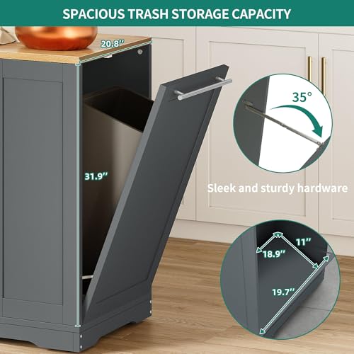 53 Inch Movable Kitchen Island with Trash Can Storage Cabinet