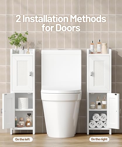 Rattan Small Bathroom Cabinet Narrow Toilet Paper Organizer White