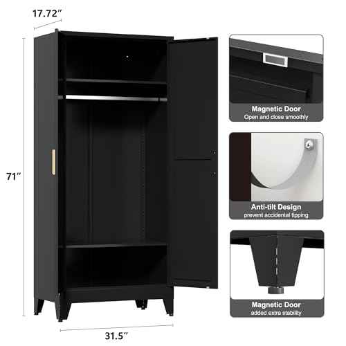 71'' Farmhouse Metal Wardrobe Cabinet with Hanging Rod