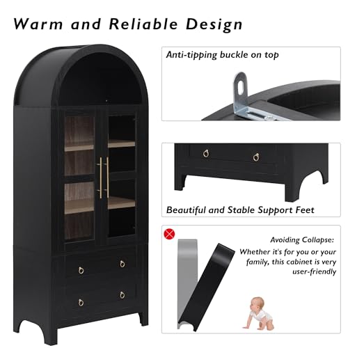 71" Arched Storage Cabinets with Glass Doors Farmhouse Kitchen Pantry