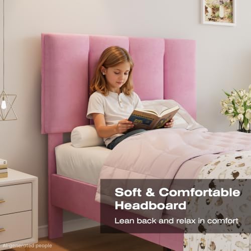 Twin Size Bed Frame with Upholstered Headboard