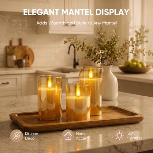 Rechargeable Amber Glass Flameless Candles with Remote Timer