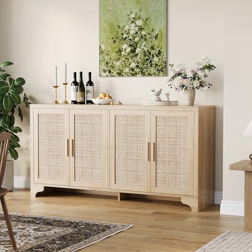 Natural Rattan Storage Cabinet with Shelves