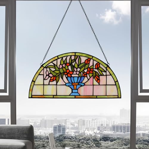 Half Moon Stained Glass Window Hanging Tiffany Style 16" x 8" Half