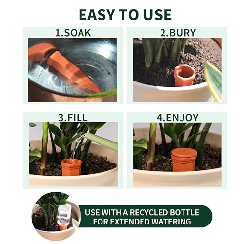 Large Terracotta Watering Spikes with Lids (8 Count)
