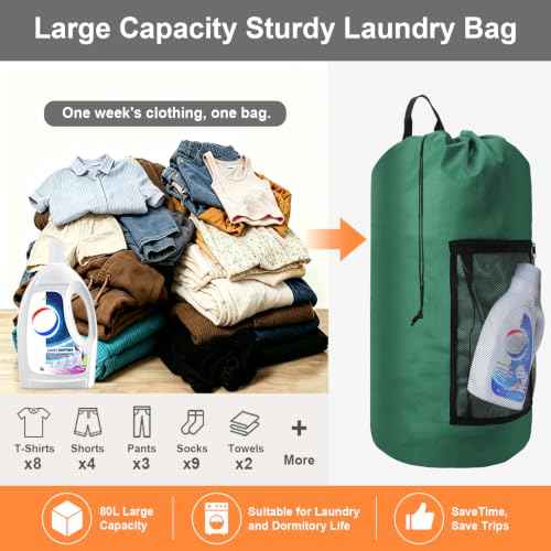 Laundry Bag Backpack Durable Laundry Bag with Shoulder Straps and Mesh Pockets Portable Laundry Hamper Dirty Clothes Bag for College