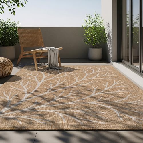 Washable Indoor Outdoor Rug 10x14 Modern Area Rugs Branch Pattern Non Shedding Waterproof Easy Clean Patio Deck Porch Living Room Bedroom Garden RV (140 Sq Ft)