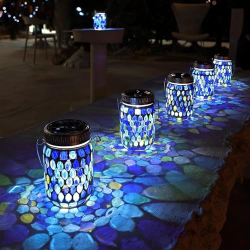 2 Pack Mosaic Lanterns Outdoor Waterproof with 215% Larger Solar Panel (2 Count)
