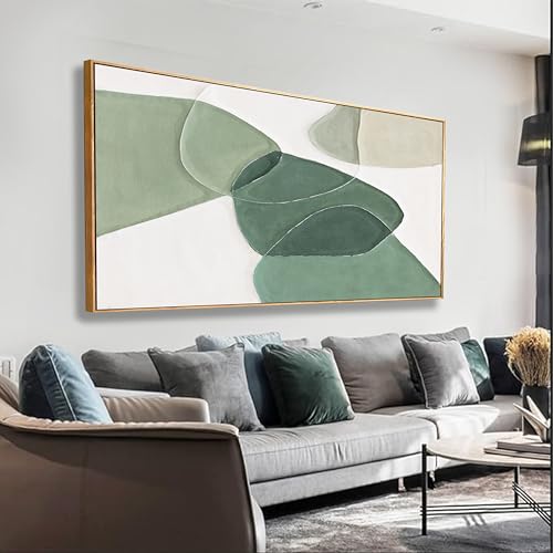 Green White Geometric Canvas Wall Art Decor 20x40 in Framed Artwork