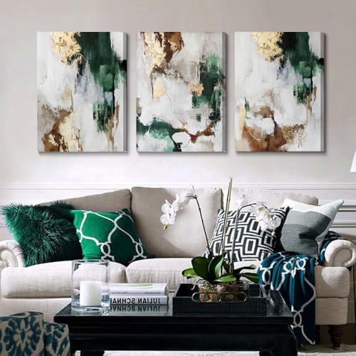 3Pcs Framed Green And Gold Canvas Wall Art (3 Count)