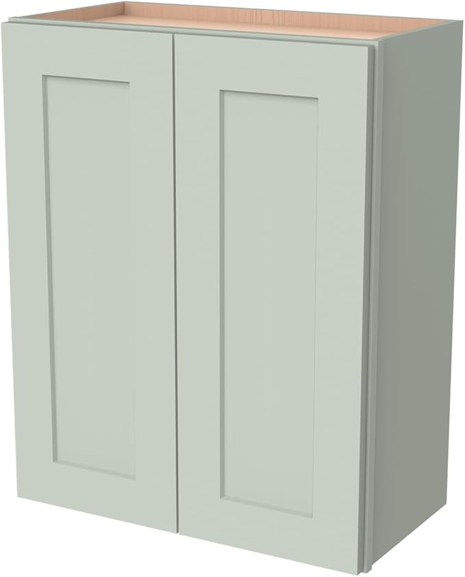 Wall-Mounted Cabinet – Solid Wood Shaker Style Medicine Cabinet with Adjustable Shelves & Soft-Close Doors for Bathroom, Kitchen, and Office Storage (Jade Green, 30" W x 12" D x 36" H)