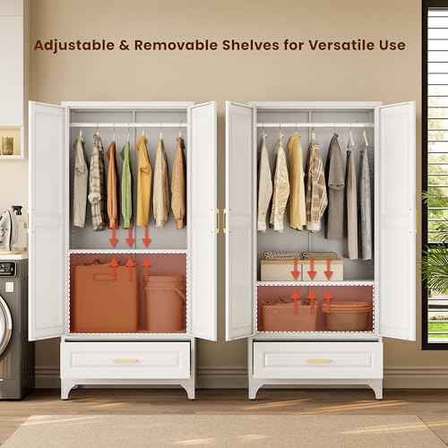 71" Tall Wardrobe Closet with Doors and Adjustable Shelves