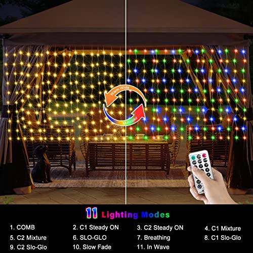 20Ftx3Ft Curtain Lights Outdoor LED Fence Lights with Remote Timer (300 Count)
