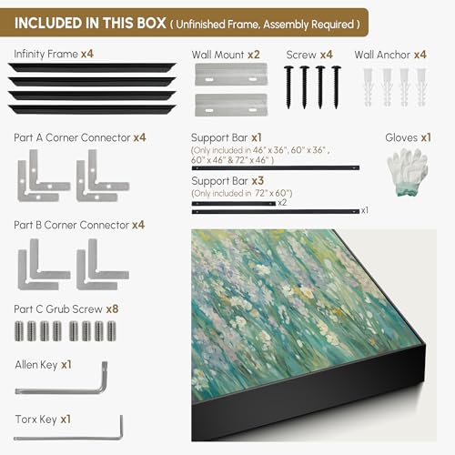 60"x72" Extra Large Framed Wall Art Wildflower Meadow Landscape Soft Pastel Nature Illustration for Home Living Room Bedroom Decor