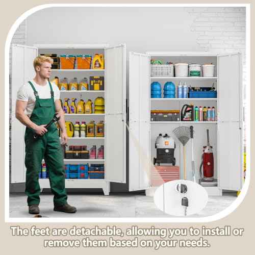 Metal Kitchen Pantry Storage Cabinet with Lock Doors and Shelves