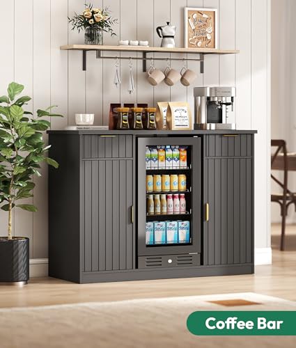 Coffee Bar Cabinet with Fridge Space and Power Outlet