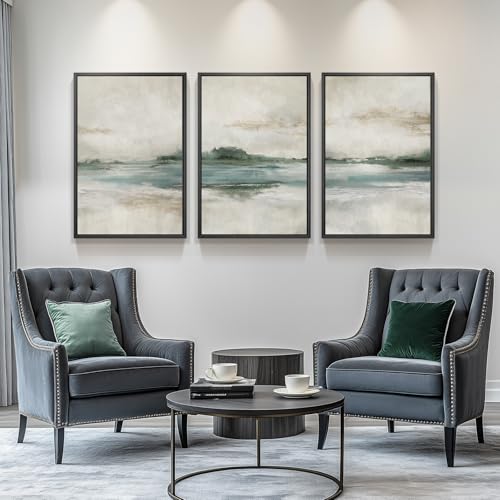 Large Framed Blue Green Abstract Landscape Wall Art