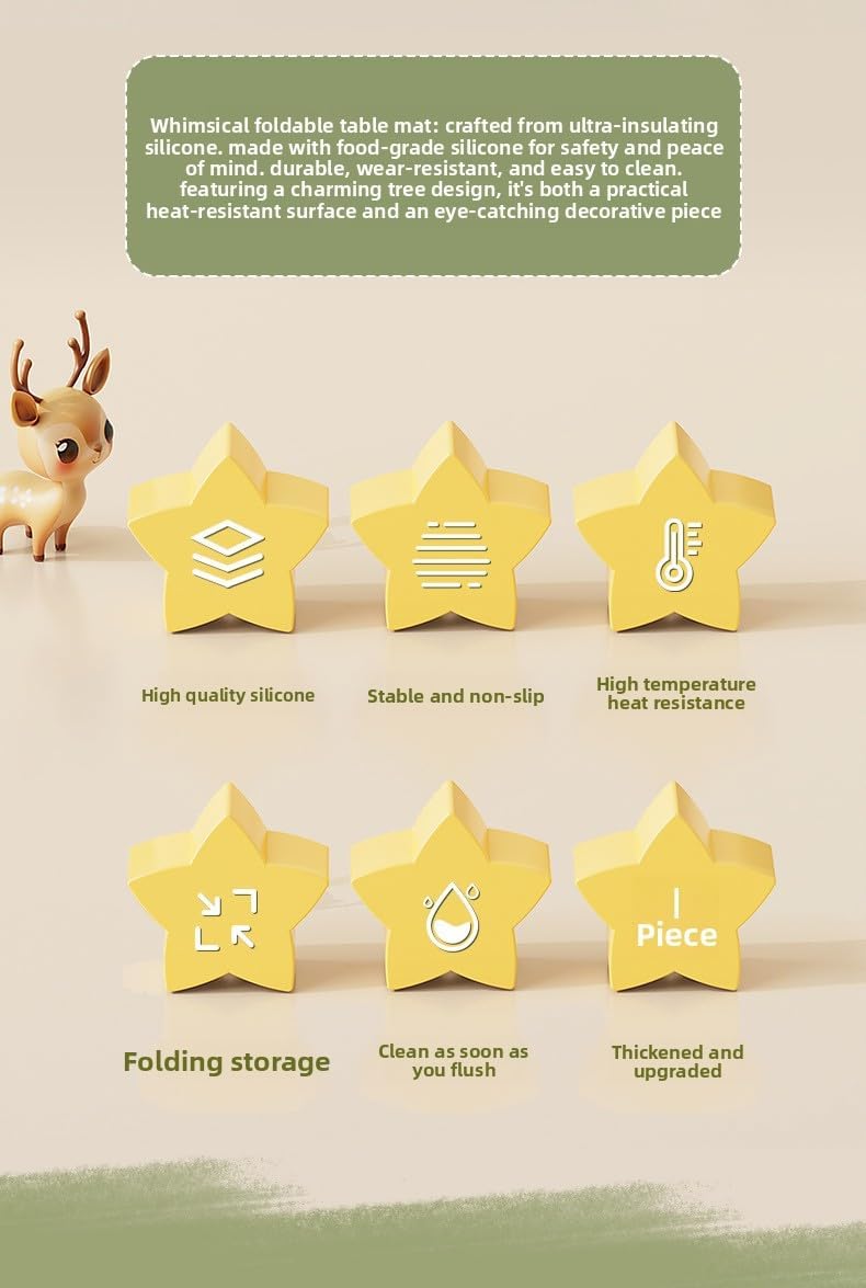 Christmas Tree Silicone Hot Pad, 4-Pack Heat Resistant Trivet for Pots and Pans, Holiday Kitchen Potholder, Coaster, Christmas Table Decor (Four Layers of Yellow and Green Color + Stars)