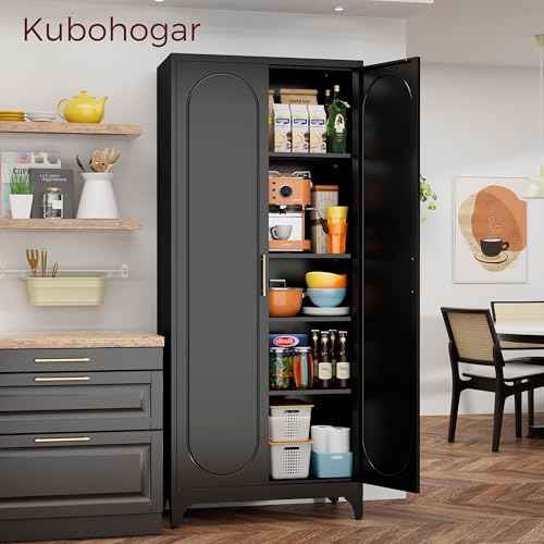 75" Tall White Storage Cabinet with Doors & 4 Adjustable Shelves