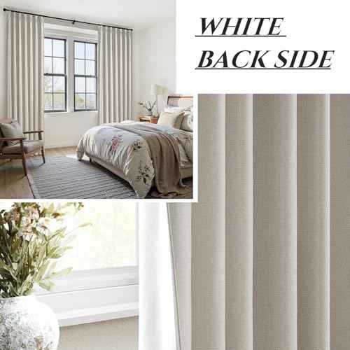 Natural Linen Black Out 54 Inches Long Boho Small Curtains 2 Panels Set