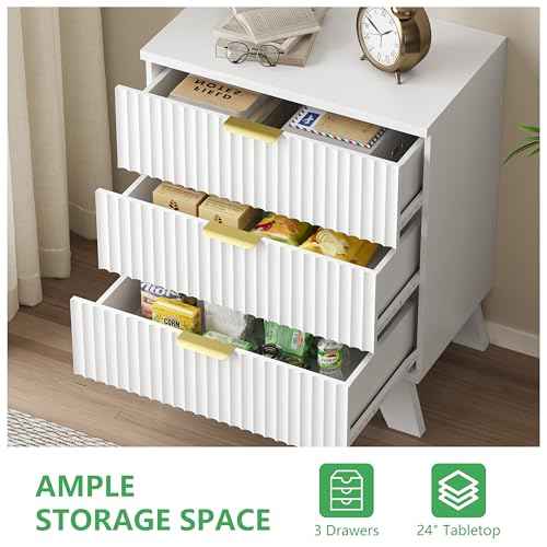 Fluted Dresser for Bedroom with 3 Drawers