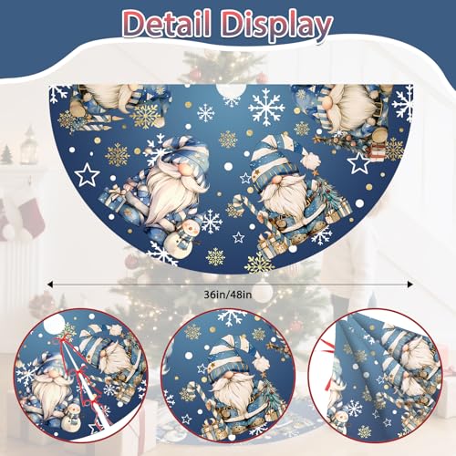 Blue Gnomes Christmas Tree Skirt Gnomes Snowflaks Christmas Decorations House Decor Winter Holiday Party Xmas Tree Skirt 48 inches