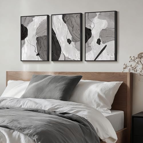 Framed Black and White Modern Abstract Wall Art (3 Count)