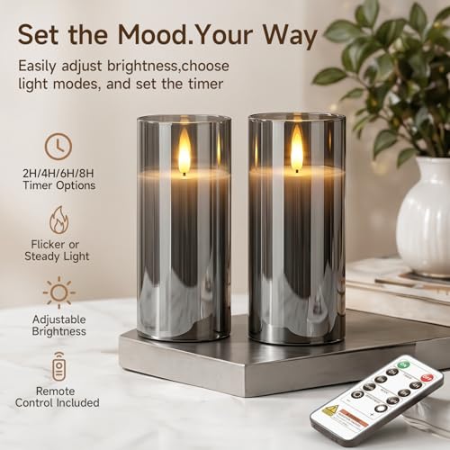 Grey Glass Flameless Candles