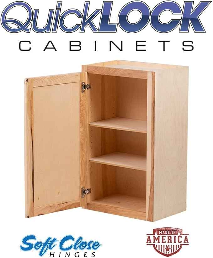 Quicklock RTA (Ready-to-Assemble) 42" Tall Wall Kitchen Cabinets - Shaker Style | 100% Hardwood | Made in America | Soft Close Hardware (Rustic Hickory, 12" D x 18" W x 42" H)